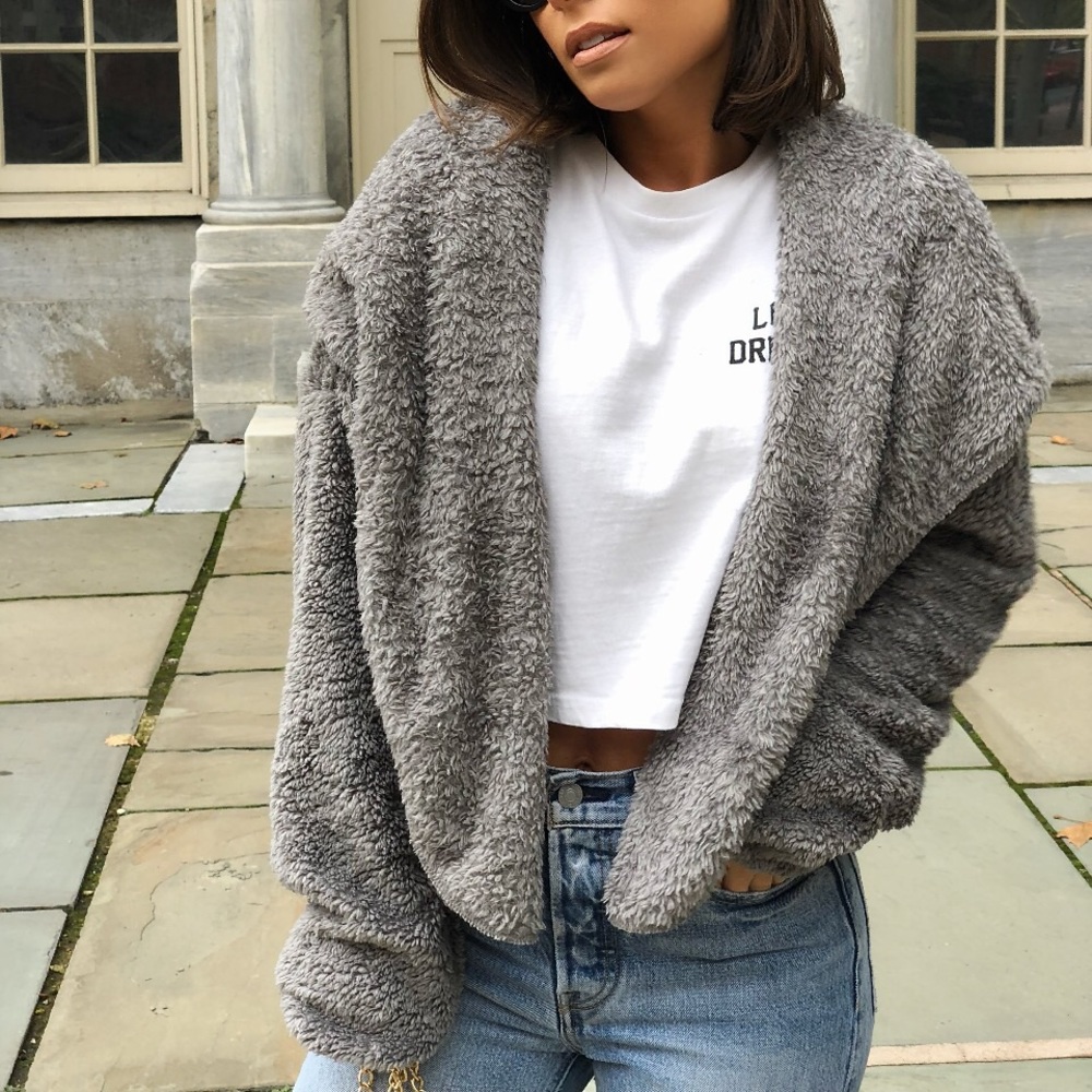 Last 1✨🆕Dezi Taupe Teddy Faux Fur Cardigan Jacket - Picture 7 of 8